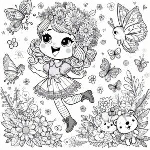 Whimsical girls. Printable pages for coloring