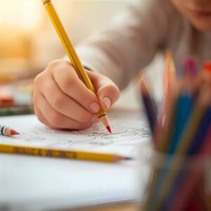 kids hand with color pencil