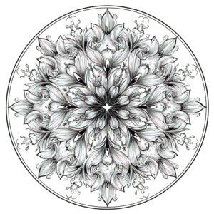 printable coloring pages, floral mandala, B&W
