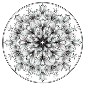 printable coloring pages, floral mandala, B&W