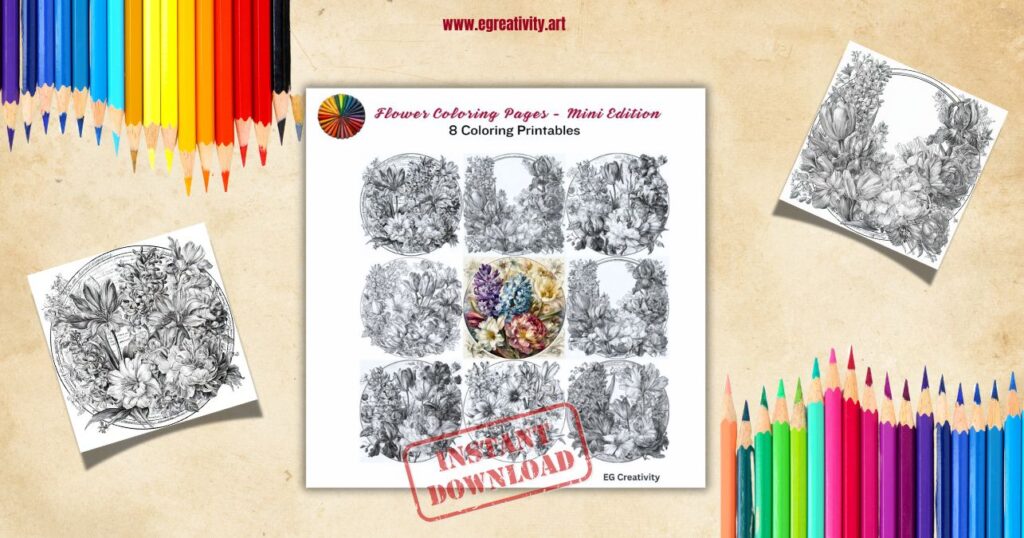 Vintage Printable Adult Coloring Pages Flowers (Mini Edition)