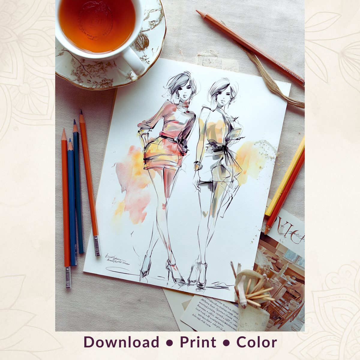 Calming Fashion Design Sketches to Color