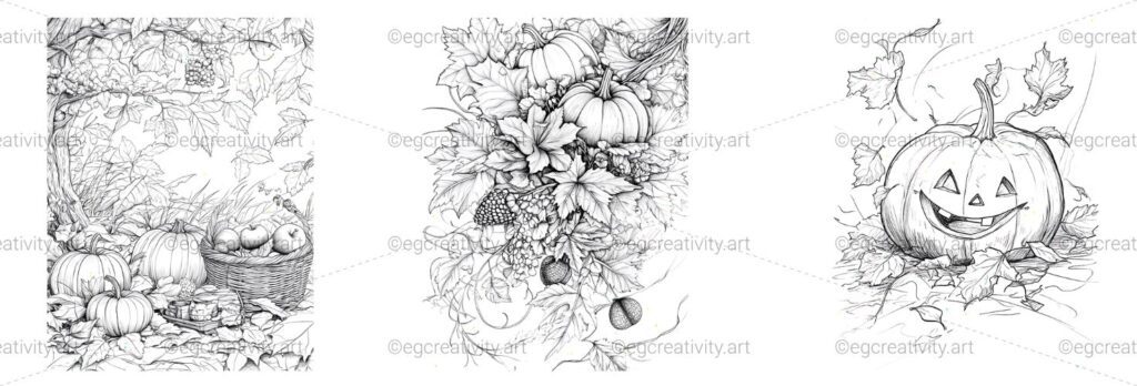 Download 5 Free Autumn Holiday Coloring Pages featuring pumpkins, cozy cottages & harvest scenes. Perfect for stress relief & seasonal fun. Print instantly!