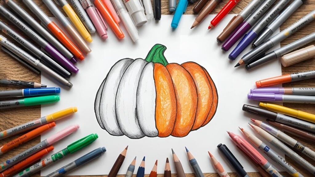 Close-up of hands blending orange and purple colors on a Halloween drawing