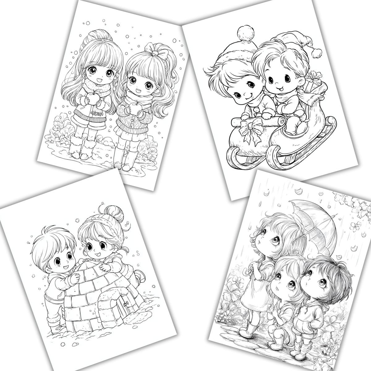 samples of Winter Kawaii Coloring Pages