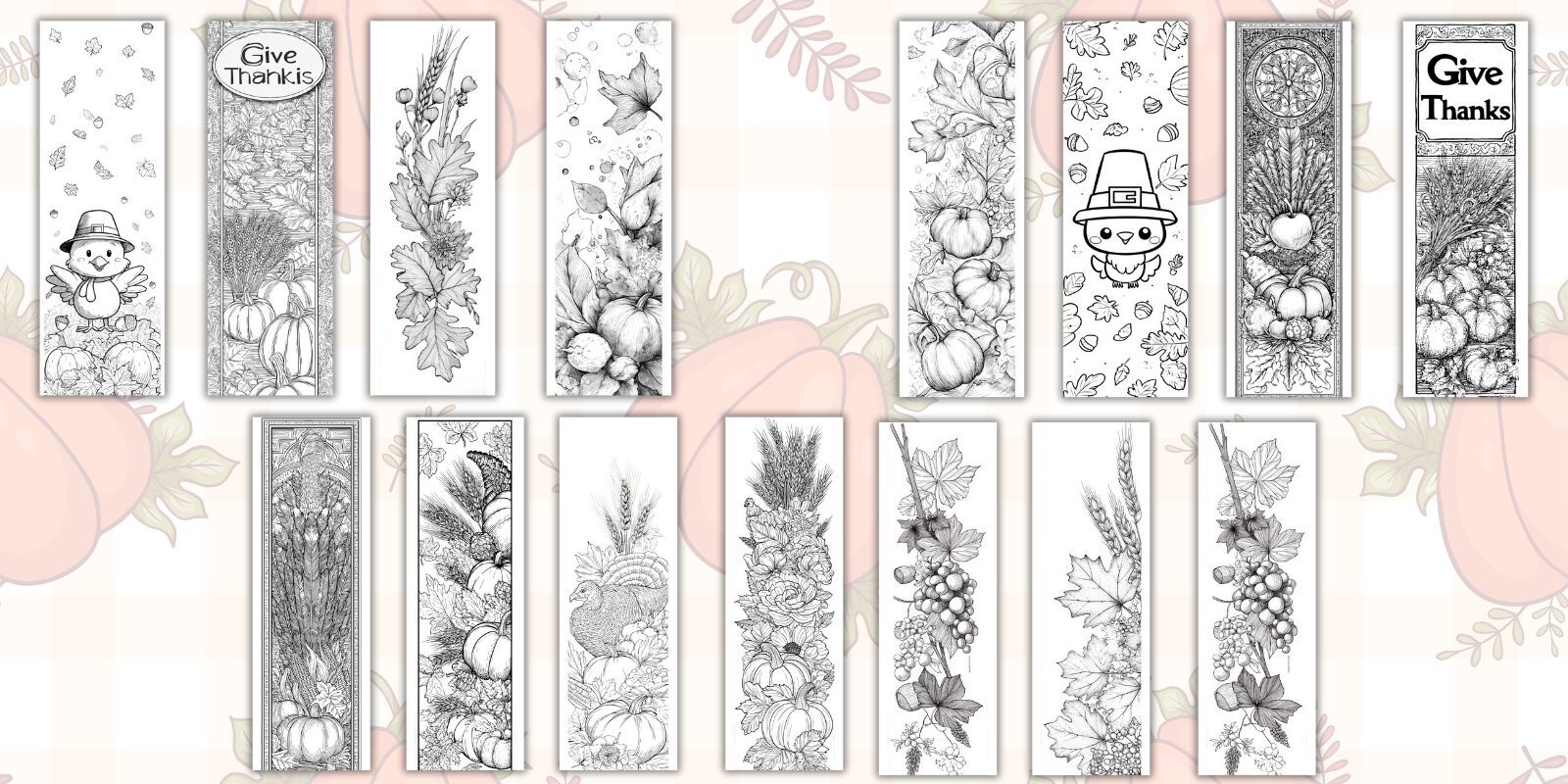15 Thanksgiving Coloring Bookmarks - Fun Fall Activity for Kids & Adults