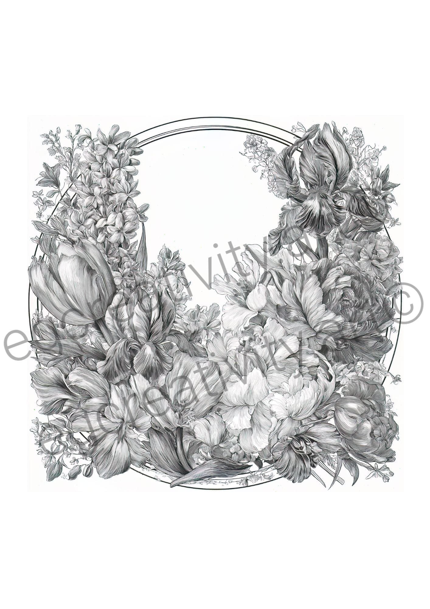 Botanical coloring pages printable with vintage-style flowers for adults