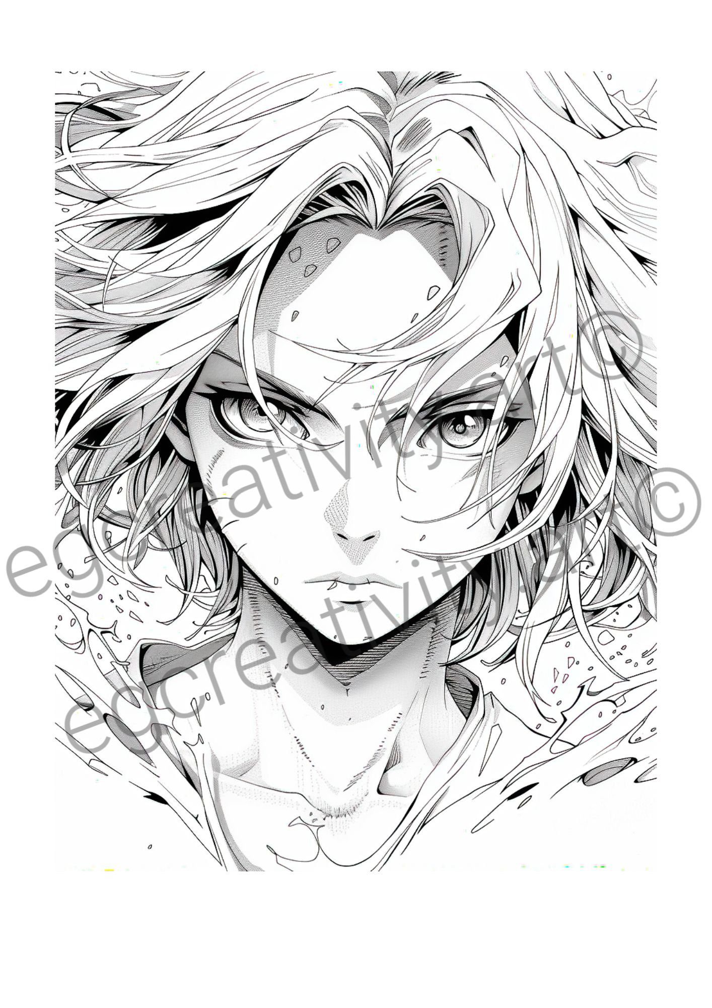 manga anime art coloring sheets teens otaku instant download