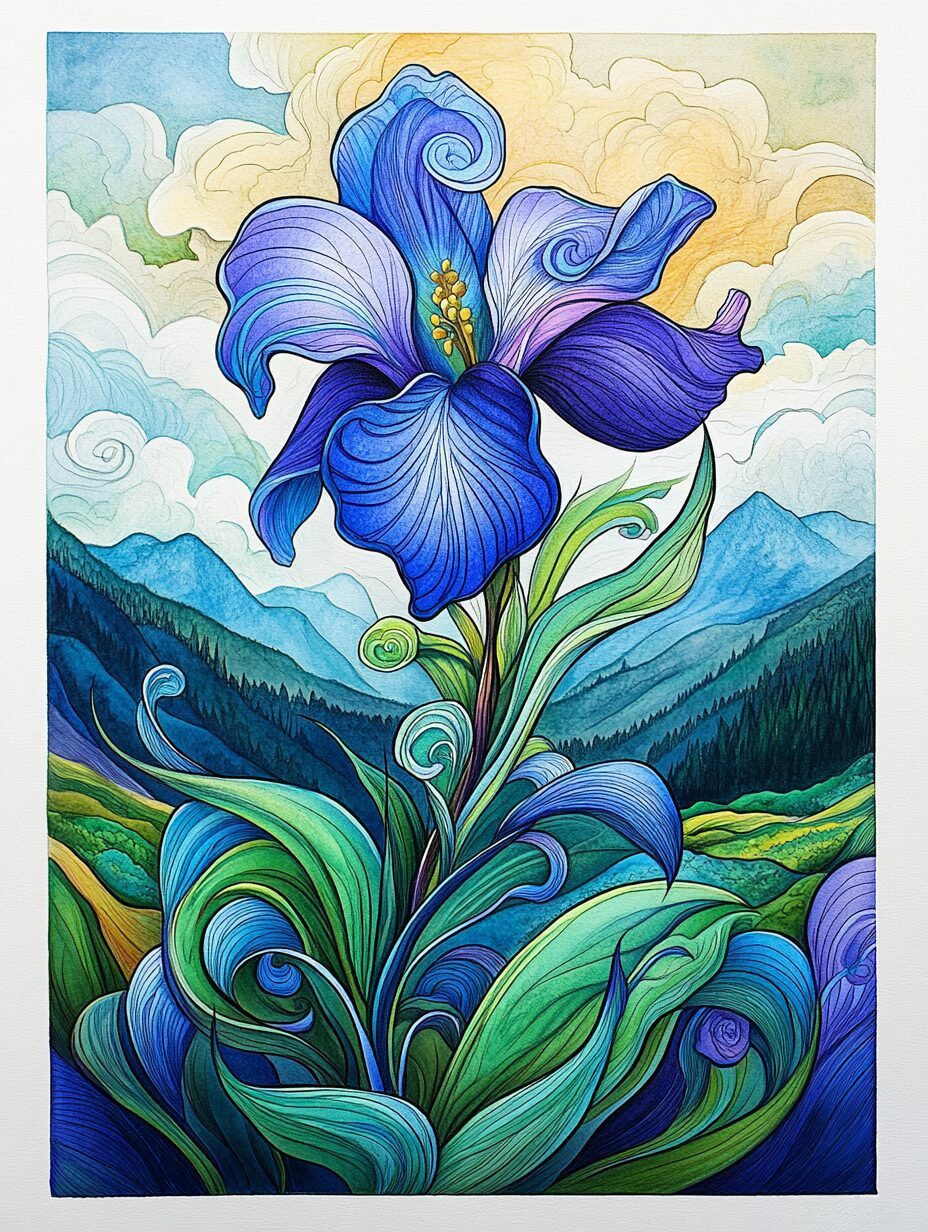 Iris flower coloring page after