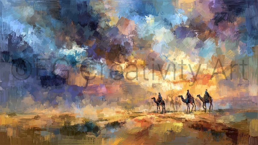 Camel Caravan Oil Paint Prints Sampler