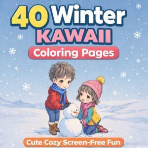 Winter Kawaii Coloring: 40 Cute Holiday & Christmas Pages