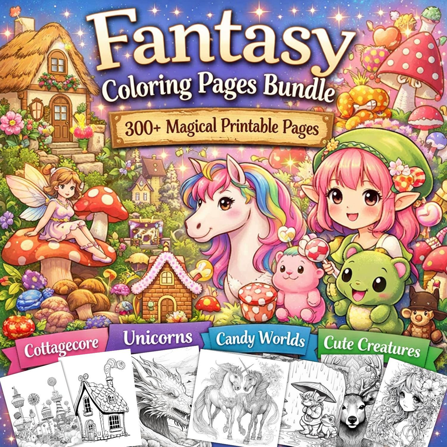 Fantasy Coloring Pages Bundle — 300+ Magical Printable Designs