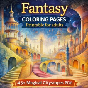 Whimsical Fantasy Coloring Pages -fantasy cityscape coloring pages