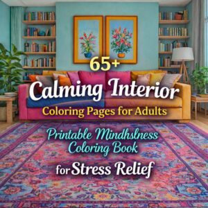 Calming Interior Coloring Pages for Adults – Printable Mindfulness Coloring Book for Stress Relief