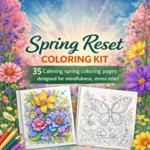 Spring Reset Coloring Kit - 35 Calming Spring Coloring Pages for Relaxation & Mindfulness