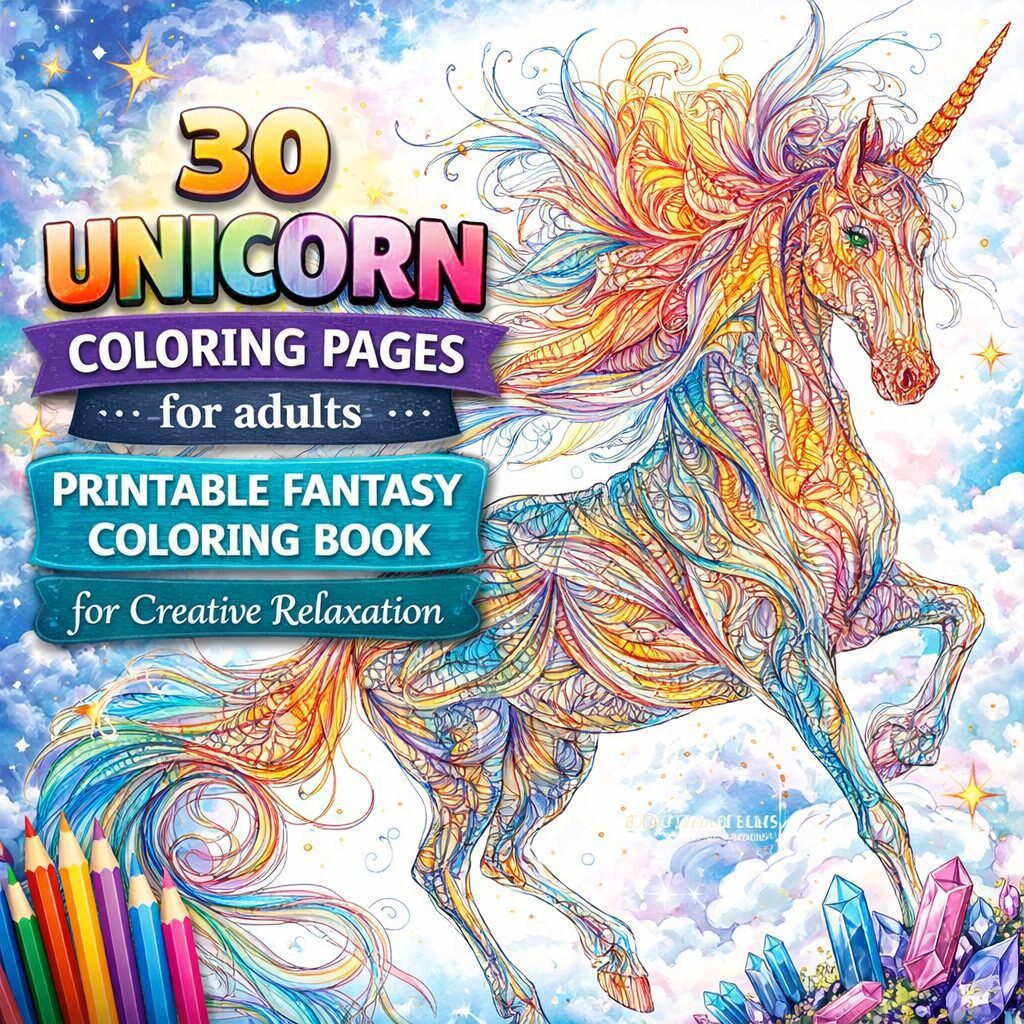 30 Unicorn Coloring Pages – Printable Fantasy Coloring Book for Creative Relaxation
