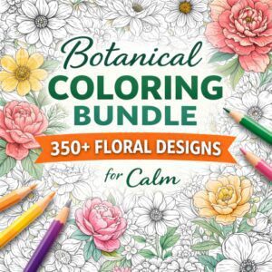 Calm Floral Botanical Coloring Pages Bundle