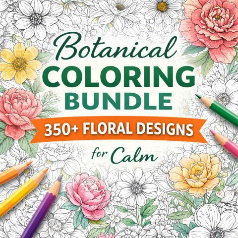 Calm Floral Botanical Coloring Pages Bundle