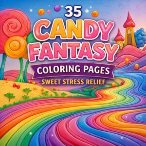 Gummy Dreamland Candy Coloring Pages (35 Pages) – Fantasy & Whimsical Coloring Art Printable PDF