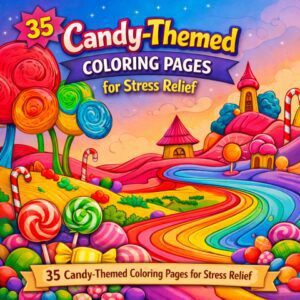 Gummy Dreamland Candy Coloring Pages (35 Pages) – Fantasy & Whimsical Coloring Art Printable PDF